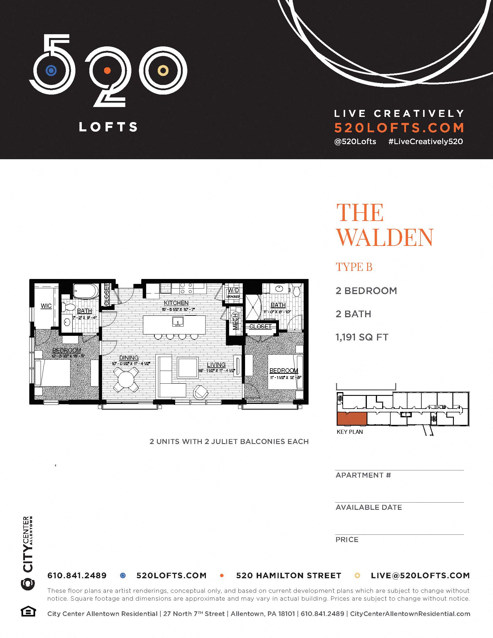 Floor plan for 2 beds, 2 baths, 1218 sqft